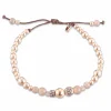 Pulseras^Joyería Suiza Pulsera ajustable de Cervera con bolitas de oro rosa, piedra luna y brillantes brown