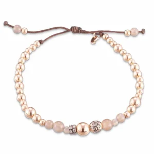 Pulseras^Joyería Suiza Pulsera ajustable de Cervera con bolitas de oro rosa, piedra luna y brillantes brown