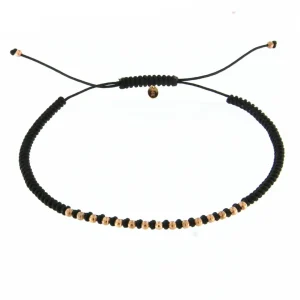 Pulseras^Joyería Suiza Pulsera de Jaibor con cordón negro y bolitas de oro rosa