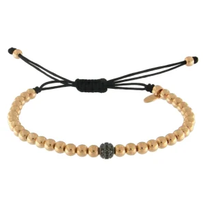 Pulseras^Joyería Suiza Pulsera de Jaibor de bolitas de oro rosa y brillante negro