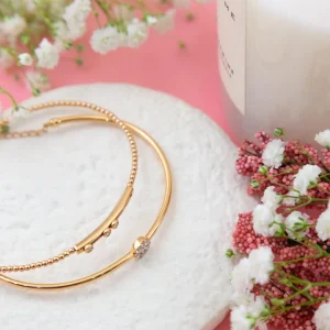 Pulseras^Joyería Suiza Pulsera ri虂gida de oro rosa con brillantes